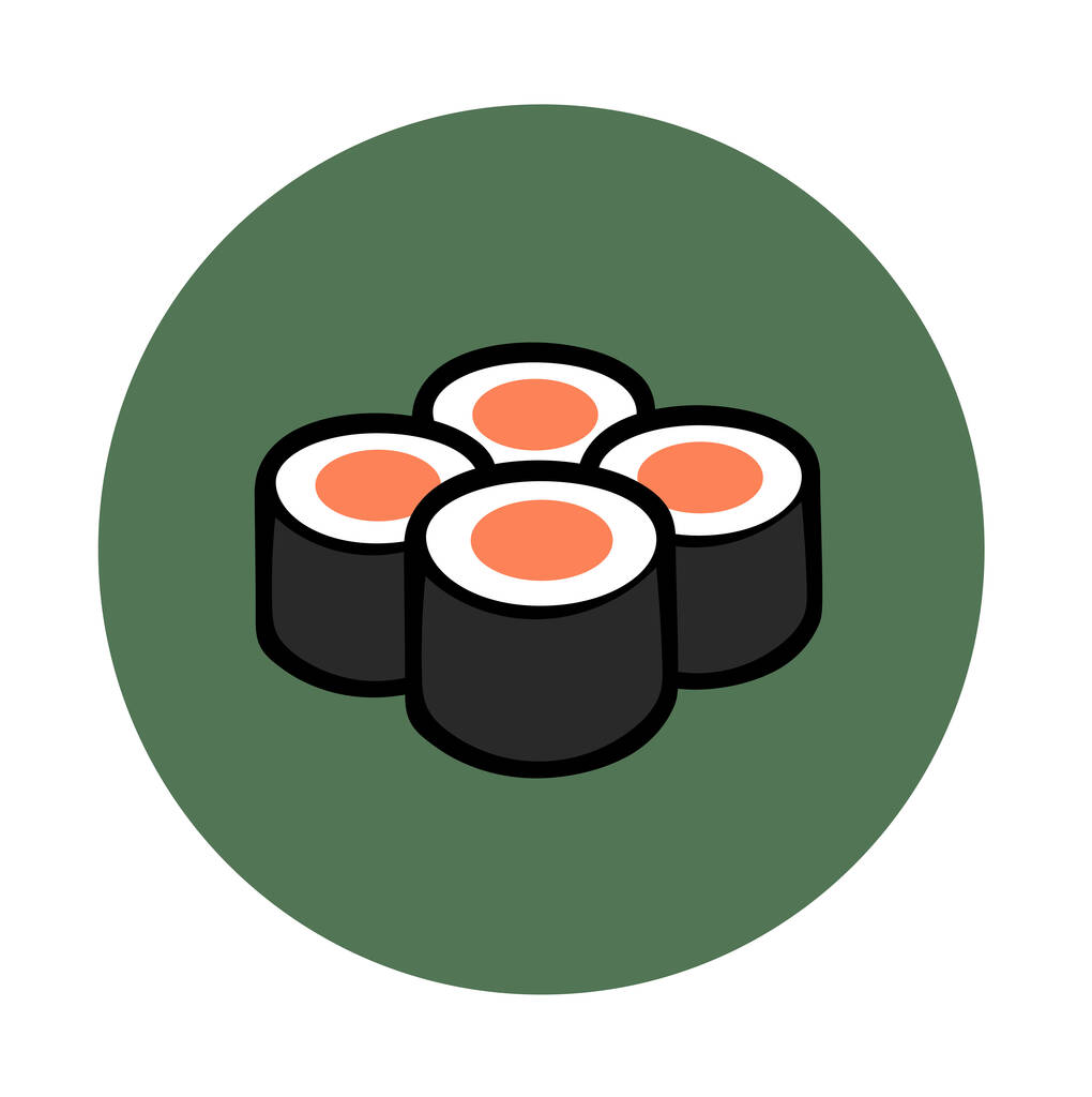 ілюстрація суші рулетів з лососем на зеленому
 - Вектор, зображення