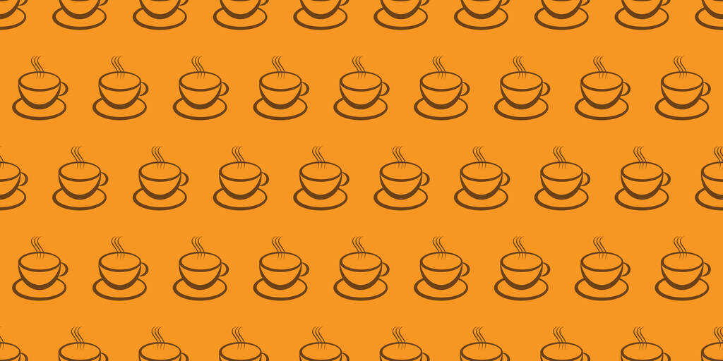 Lotes de xícara de café marrom ou ícones da tigela de sopa - Padrão sem costura em larga escala fundo laranja - Modelo de design em formato vetorial editável - Vetor, Imagem