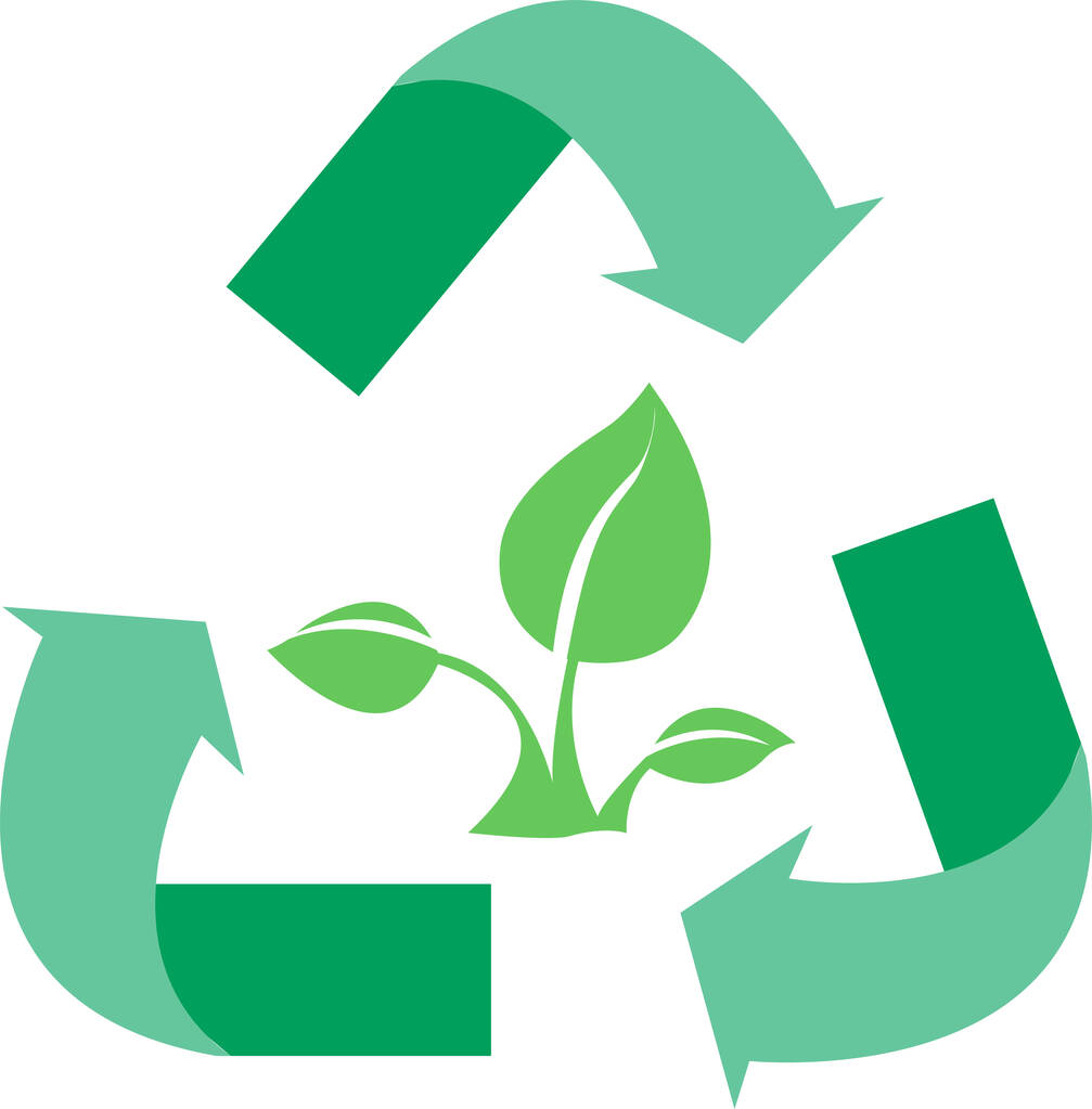 ілюстрація переробки співає навколо зеленої рослини, концепція дня навколишнього середовища
  - Вектор, зображення