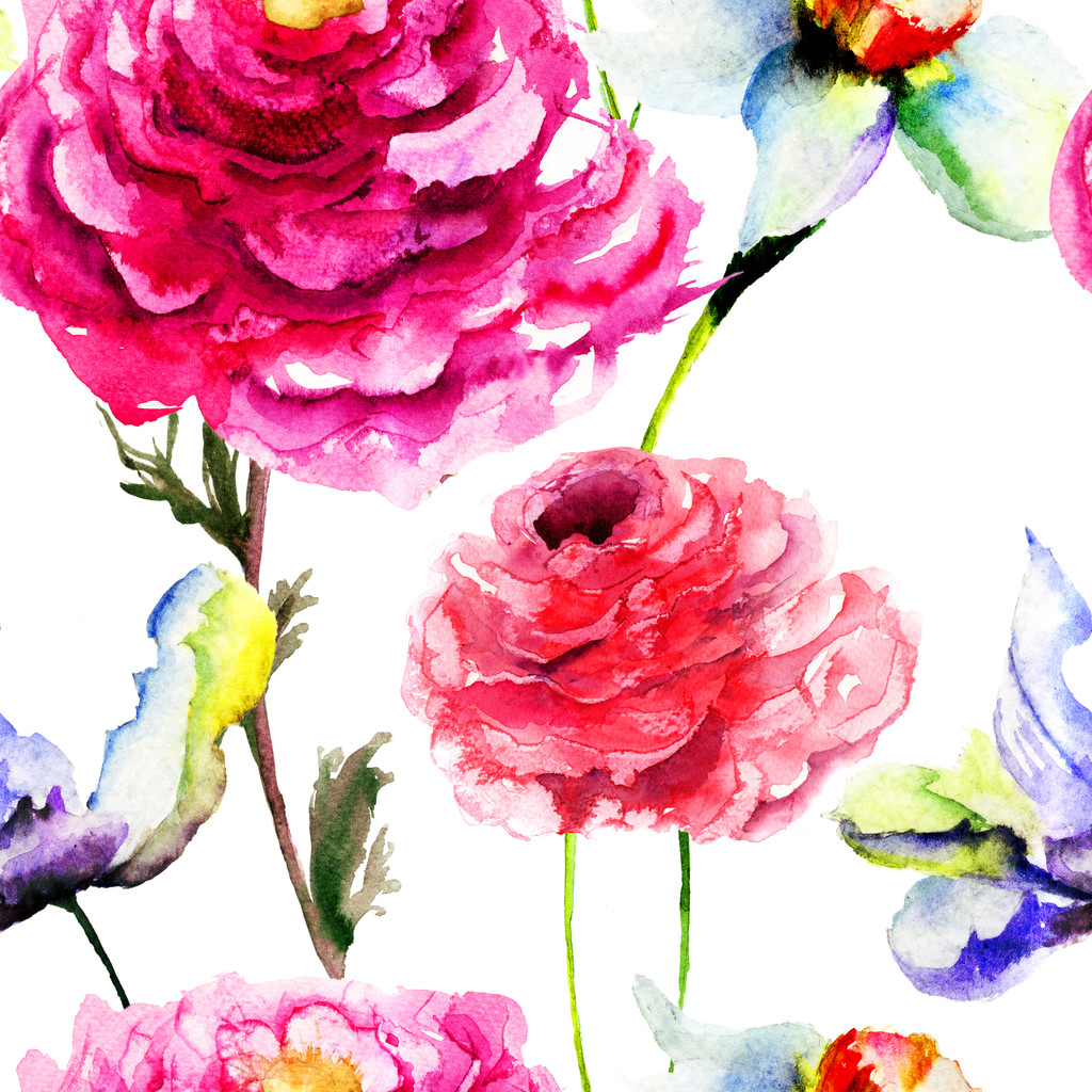 Seamless pattern with Tulip and Peony flower - Photo, Image