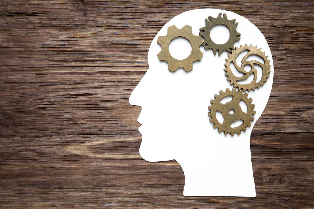Male head profile outline with cogwheels and gears inside. Business strategy development concept. - Foto, Bild