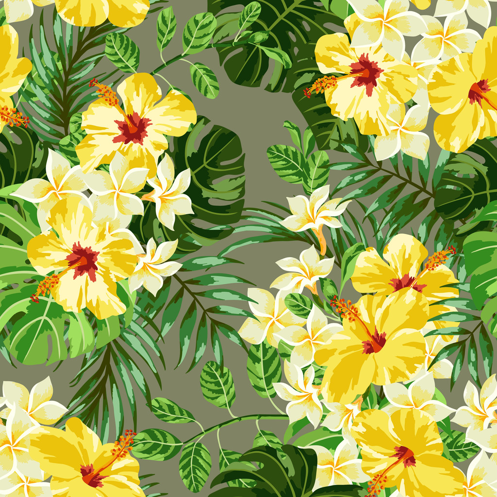 熱帯の葉と花 - ベクター画像