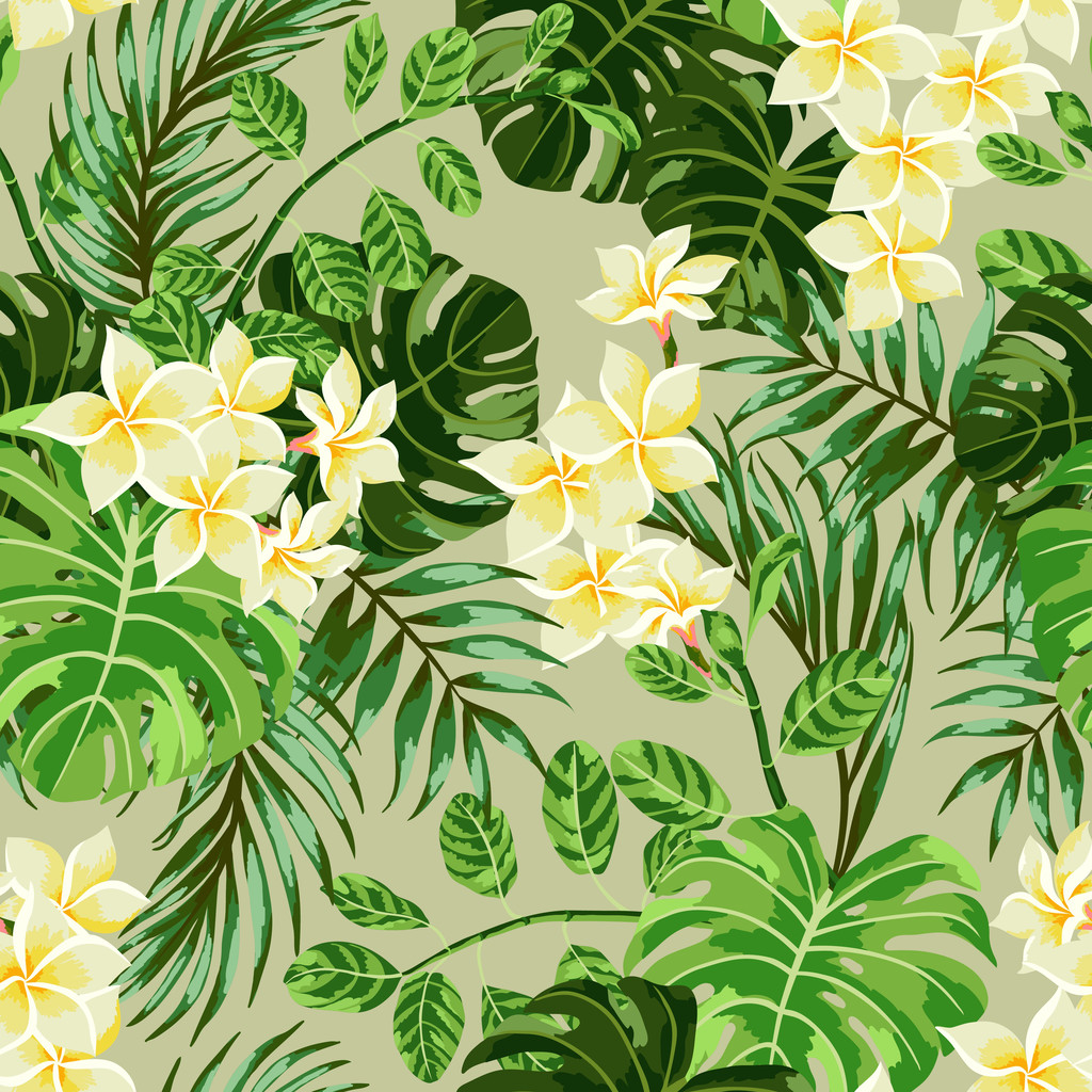 熱帯の葉と花 - ベクター画像