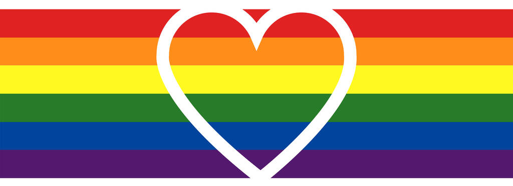 Abbildung des Herzens in der Nähe der Regenbogenfahne, Banner - Vektor, Bild