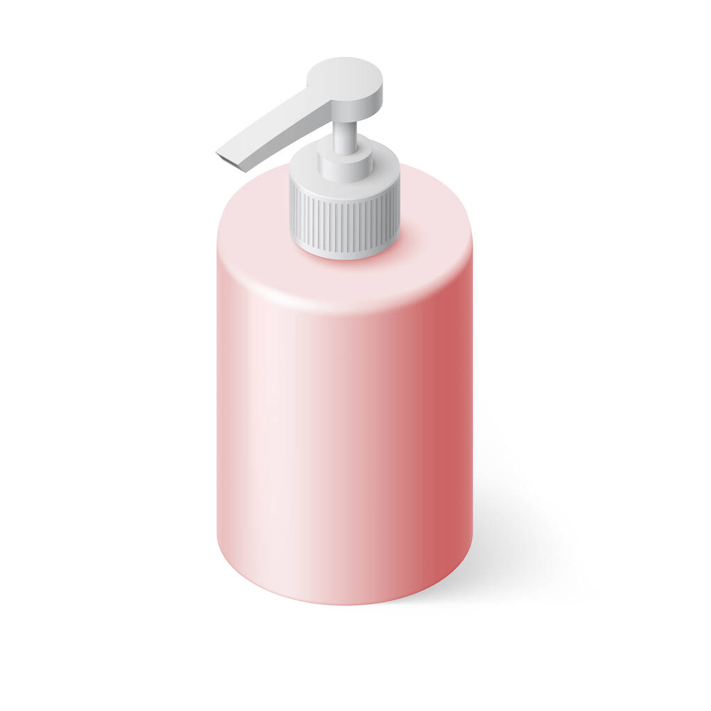 Izometryczna różowa butelka z mydłem w płynie bez etykiety - Wektor, obraz