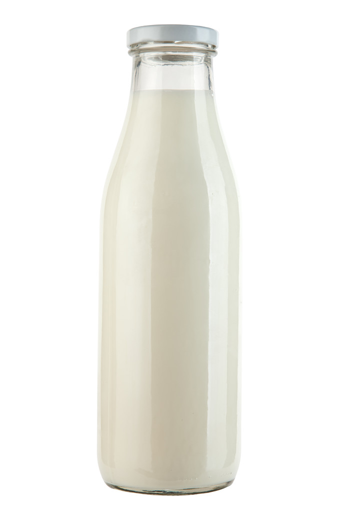 Frasco com leite isolado sobre fundo branco
 - Foto, Imagem