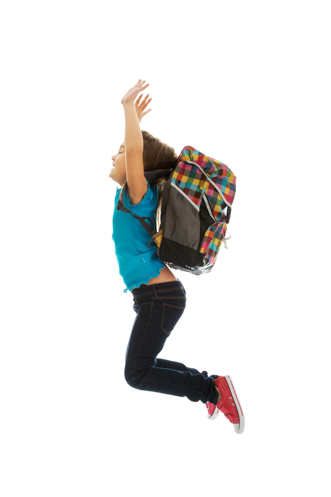 Девушка с сумкой прыгает высоко
 - Фото, изображение