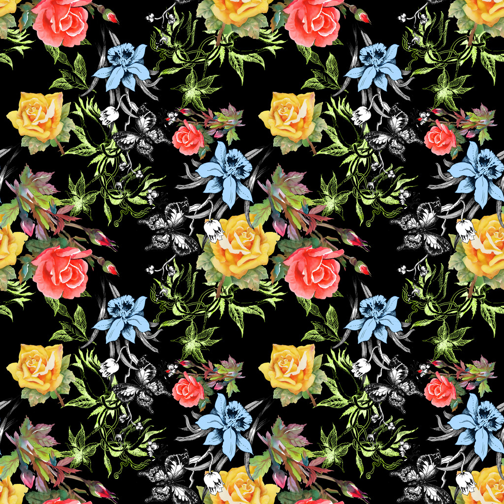 Blumen und Schmetterlinge nahtlose Muster - Foto, Bild