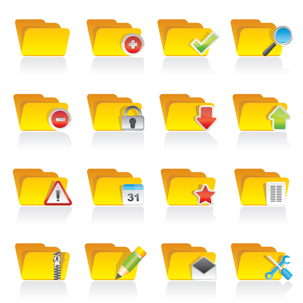 Diferentes tipos de ícones de pasta
 - Vetor, Imagem