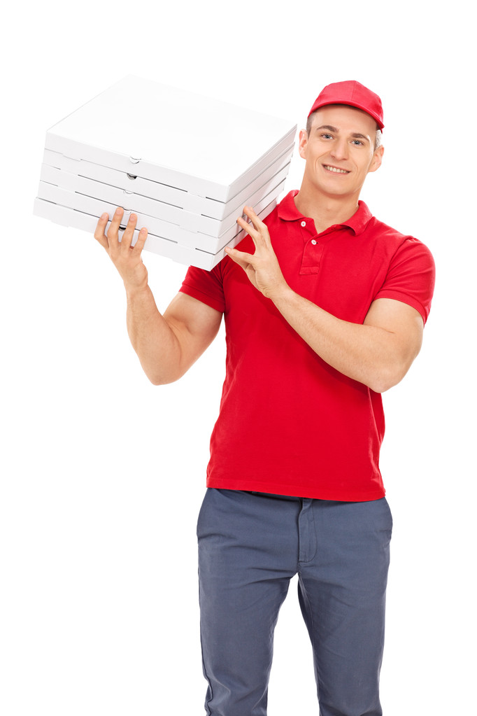 livreur de pizza portant des boîtes
 - Photo, image