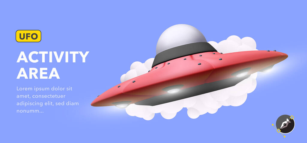 UFO. Futuristinen ufo sinisellä pohjalla. Vektoriesimerkki - Vektori, kuva