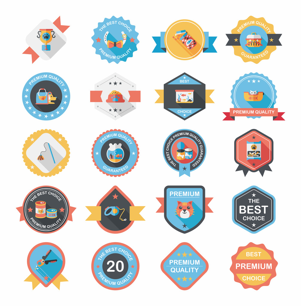 Pet badge piatto banner design sfondo set, eps10
 - Vettoriali, immagini