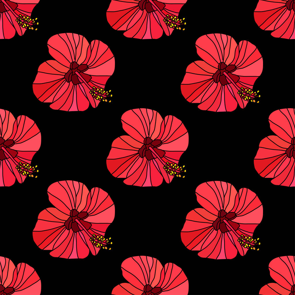 Elegancki bezszwowy wzór z kwiatami hibiskusa, elementami projektu. Kwiatowy wzór na zaproszenia, karty, nadruk, opakowanie upominkowe, produkcja, tekstylia, tkaniny, tapety - Wektor, obraz
