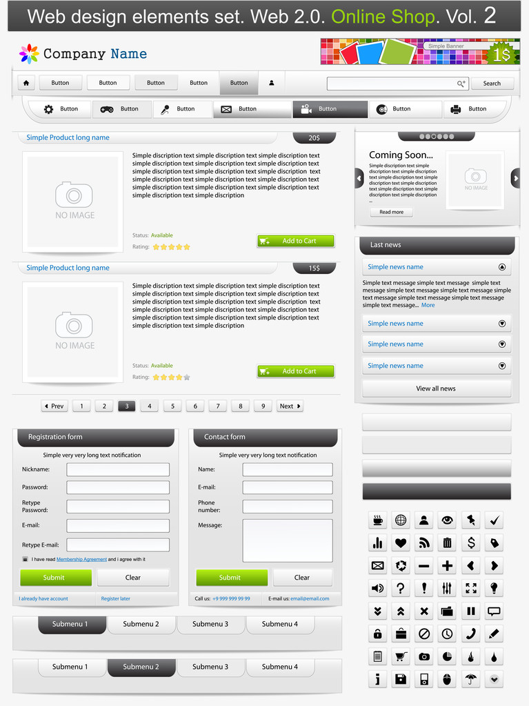 Web design elemek beállítása. Online shop 2. Vektoros illusztráció - Vektor, kép