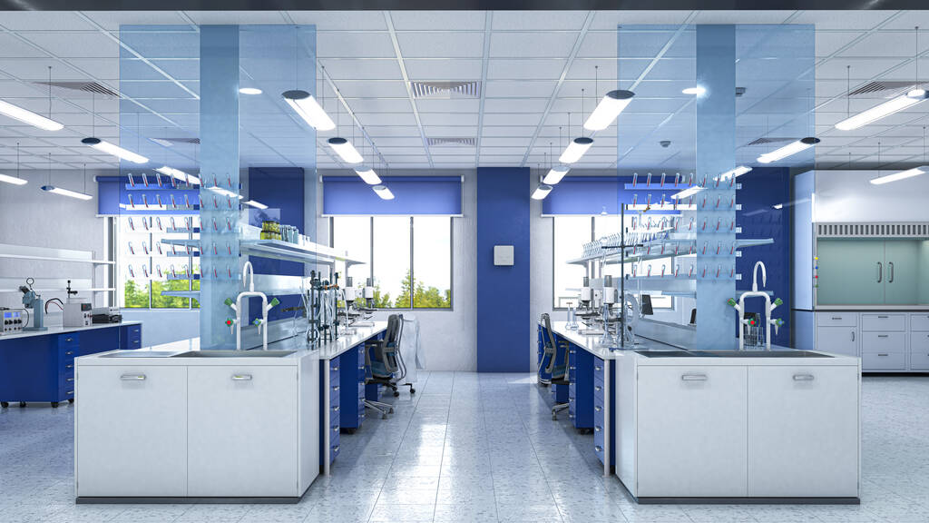 Interior de laboratório espaçoso e brilhante. ilustração 3d - Foto, Imagem