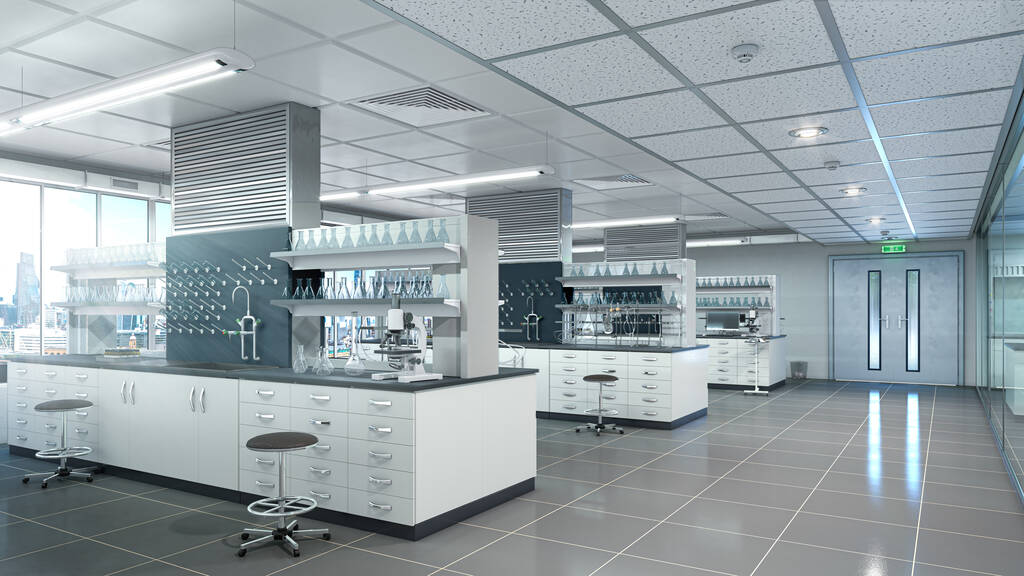 Interni di laboratorio ampi e luminosi. Illustrazione 3d - Foto, immagini
