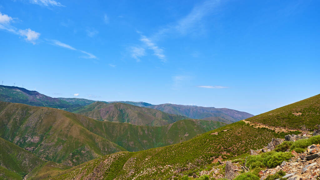 На високих пагорбах і горах з зеленими луками трави в Аруці (Португалія). - Фото, зображення