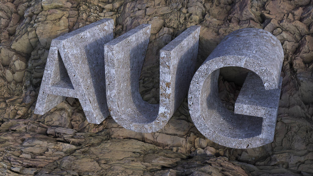 AUG beton betűk 3D-s ábrázolása rock alapon - Fotó, kép