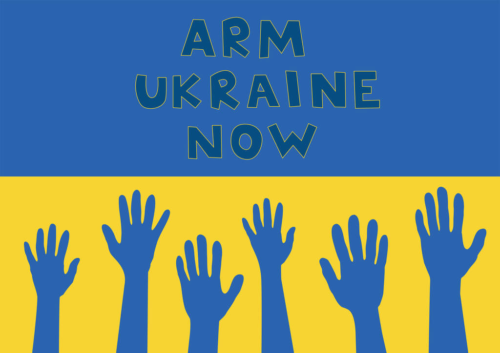 illusztráció rajzolt kéz közelében kar ukrajna most felirat zászlóval a háttérben  - Vektor, kép