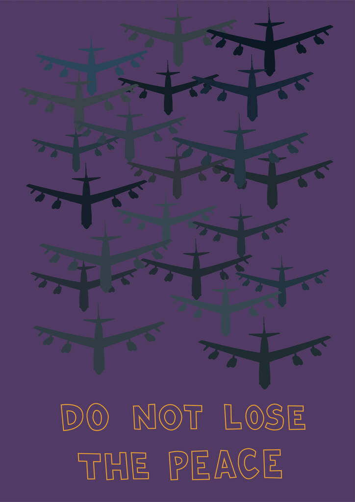 ilustración de aviones cerca no pierda las letras de la paz en púrpura, apoyo concepto ucraniano  - Vector, imagen
