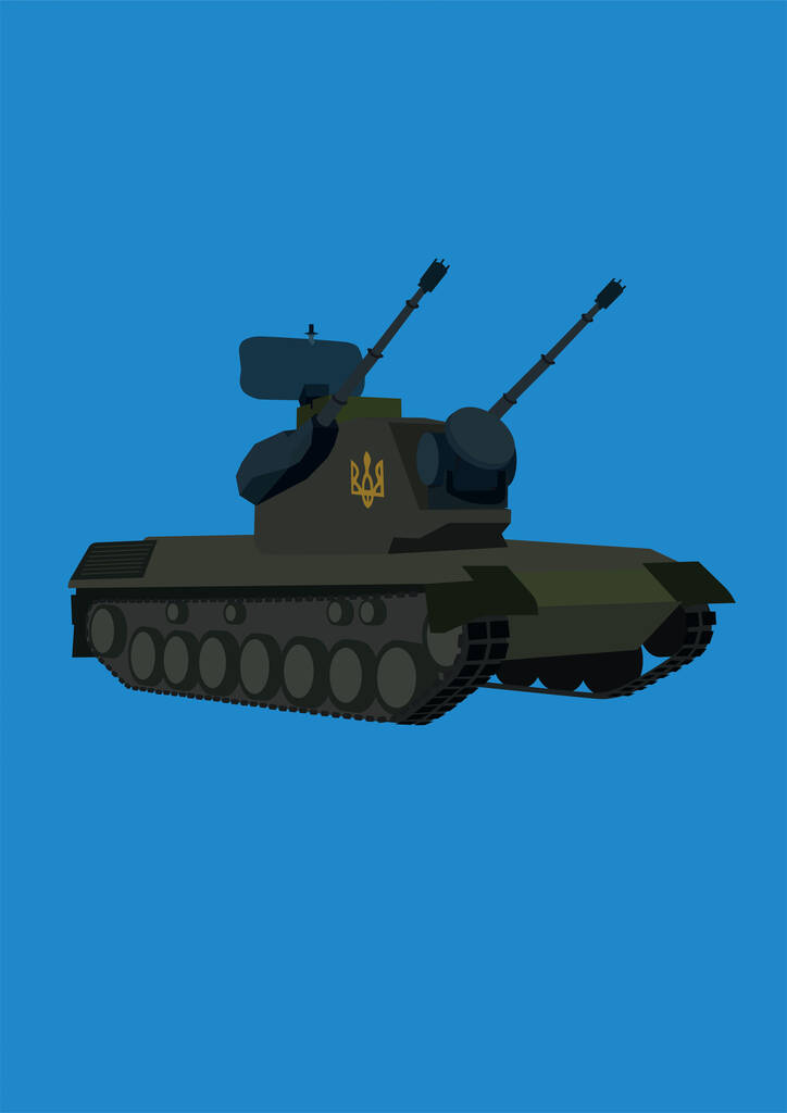 ilustrace vojenského obrněného tanku na modrém pozadí, podpora ukrajinského konceptu - Vektor, obrázek