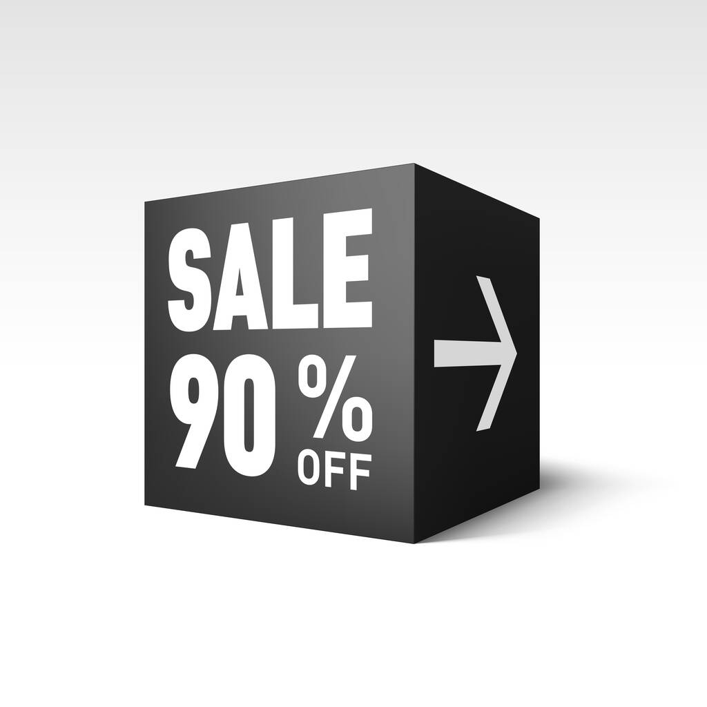 Black Cube Banner malli Holiday Sale tapahtuma. 90% alennus Alennus - Vektori, kuva