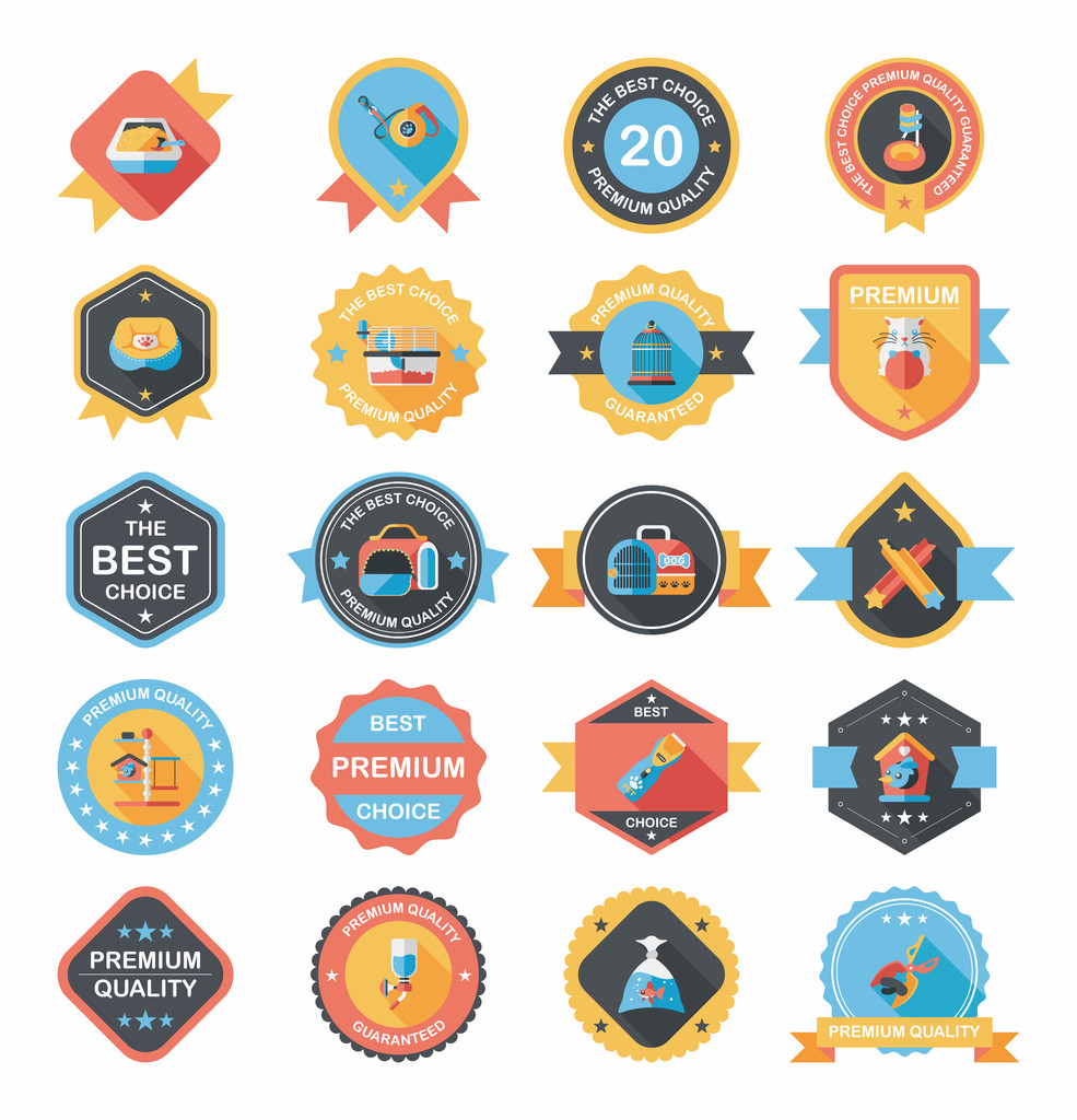 Pet badge piatto banner design sfondo set, eps10
 - Vettoriali, immagini