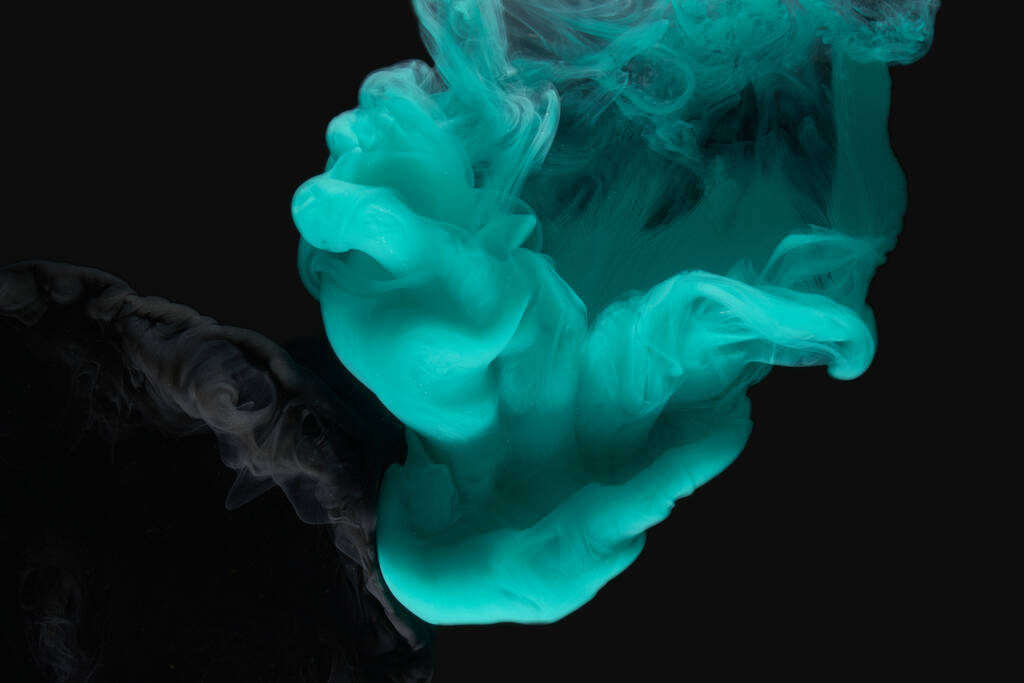 Folyékony folyadék művészet elvont háttér. Kék zöld akril festék víz alatt, galaktikus füst óceán - Fotó, kép