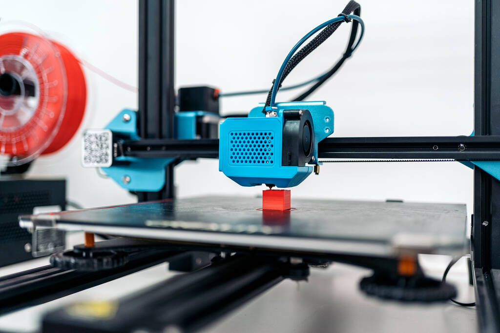 Készlet fotó a modern 3D nyomtató nyomtatás hűvös piros design. - Fotó, kép