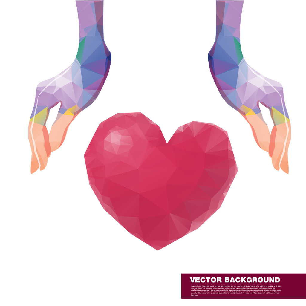 Sokszög kéz és a szív - Vektor, kép