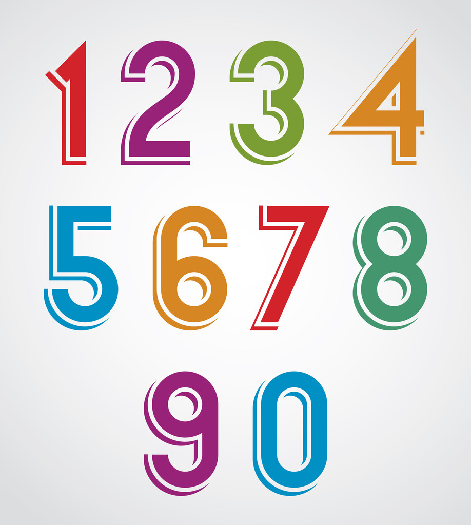 Colorful cartoon rounded numbers with white outline. - Vector, Image