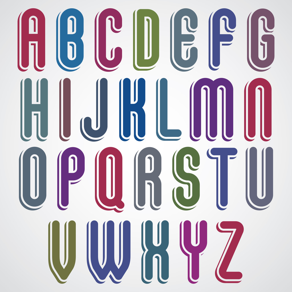 Круглые мультяшные красочные прописные буквы, веселый анимированный шрифт
. - Вектор,изображение