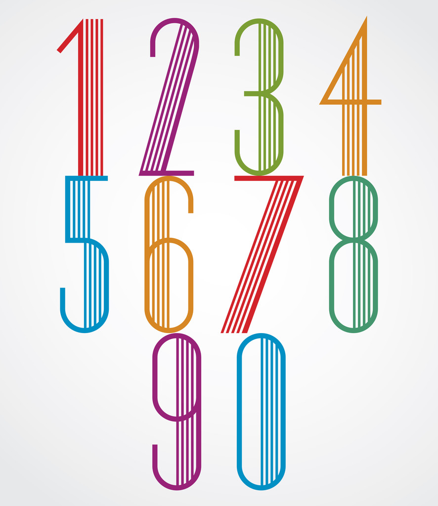 Αφίσα ψηλά ζωηρόχρωμη αριθμούς με παράλληλες ρίγες σε λευκό πίσω - Διάνυσμα, εικόνα
