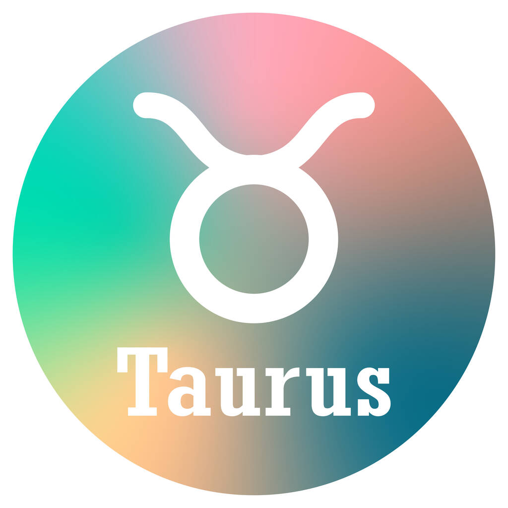 Знак Taurus Zodiac з текстом по колу на барвистому тлі. - Вектор, зображення