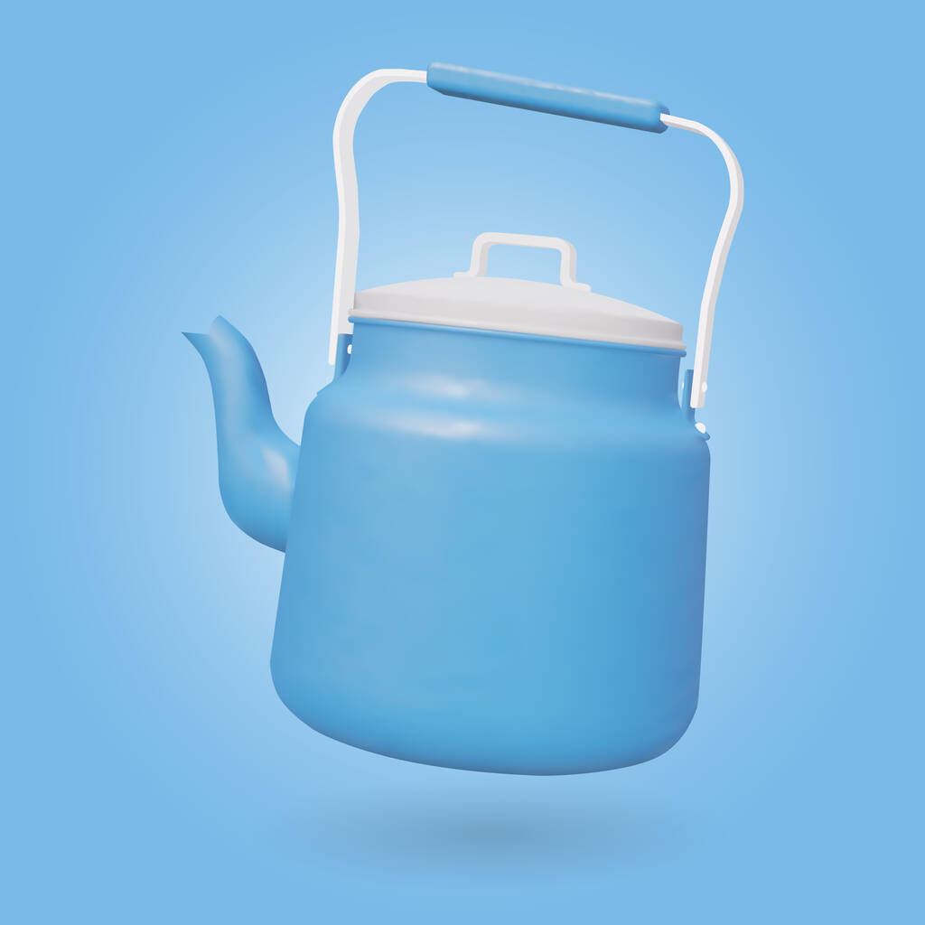 Camping kettle isolated on blue background. 3D Vector illustration - Vetor, Imagem