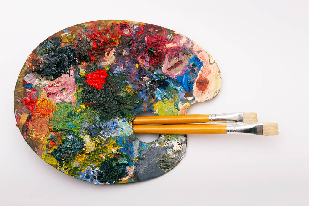 pallette with brushes on a white background. creativity and ar - Fotografie, Obrázek