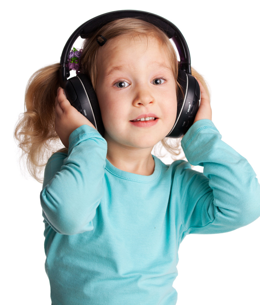 malá holčička v sluchátka - Fotografie, Obrázek
