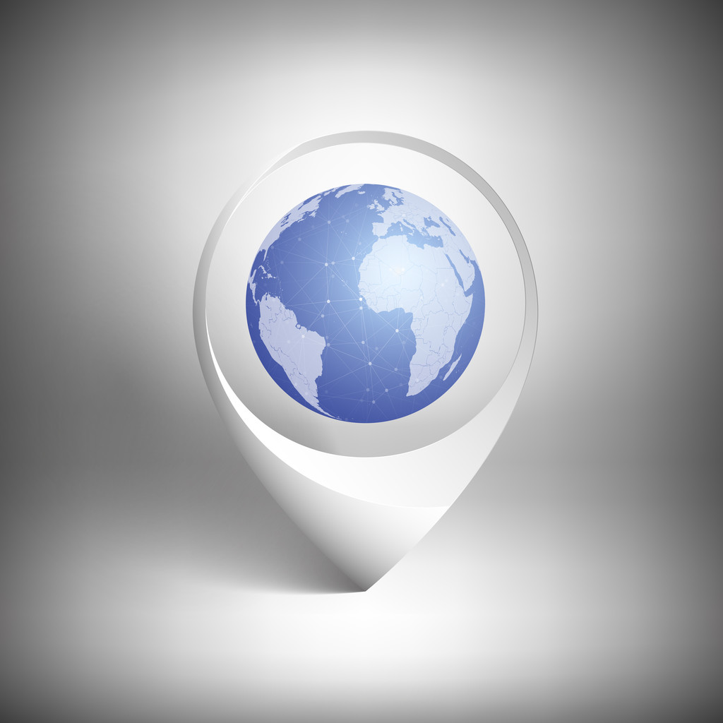 Ponteiro de mapa com globo de mundo. vetor modelo ícone branco
 - Vetor, Imagem