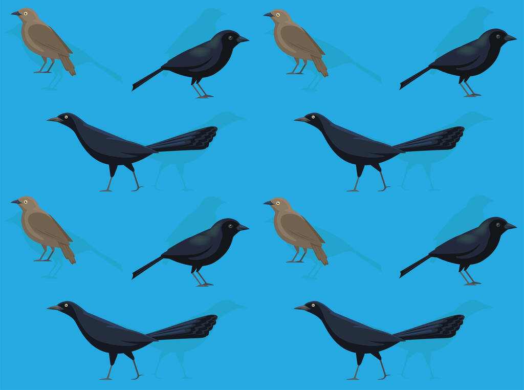 Bird Grackle Cartoon Seamless Wallpaper Background - Vector, Imagen