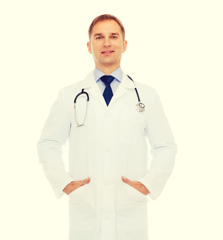 uśmiechnięty mężczyzna lekarz z stetoskop - Zdjęcie, obraz