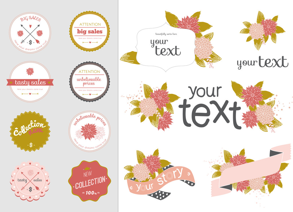 Shopping and floral labels - Vector, Image