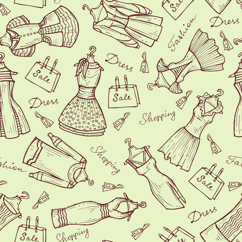 Vector pattern with women's dresses on light background - Vector, Image