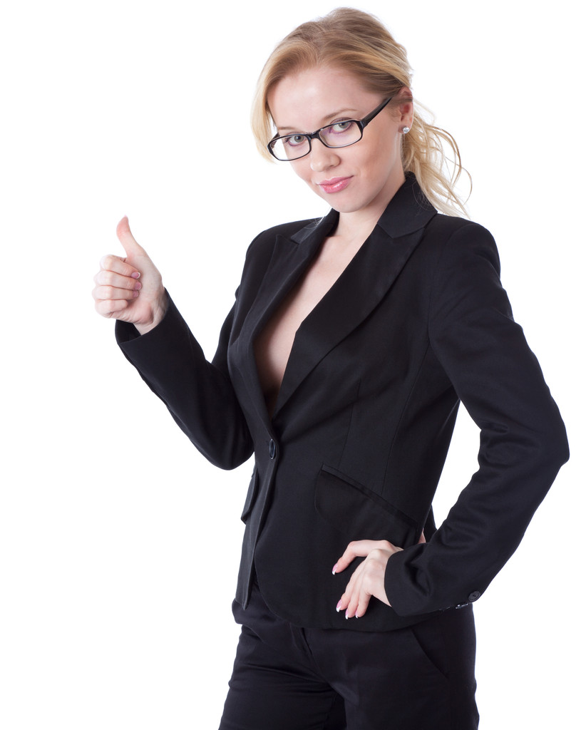 Una mujer de negocios sonriente en mostrar "Pulgar hacia arriba
" - Foto, Imagen
