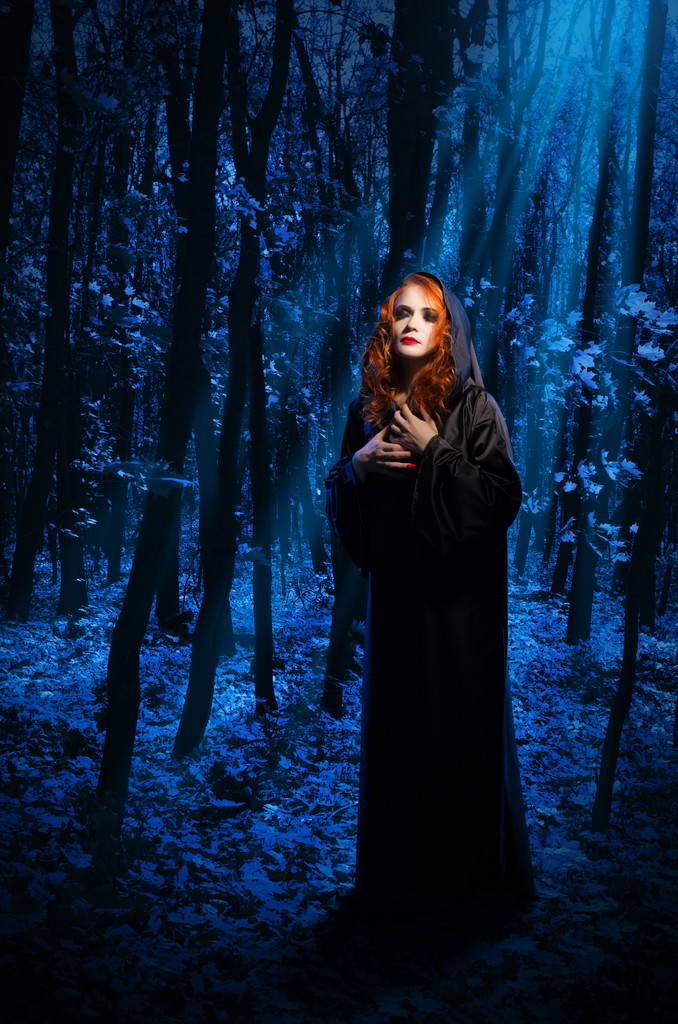 Witch at night forest - Photo, Image