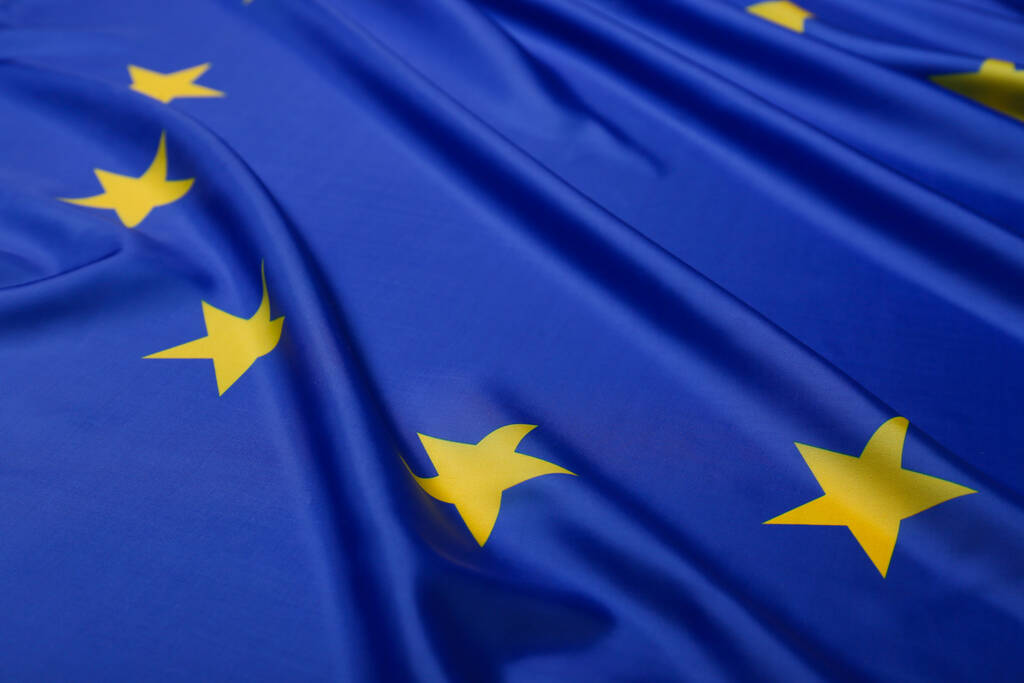 Bandera de la Unión Europea como fondo, primer plano - Foto, imagen