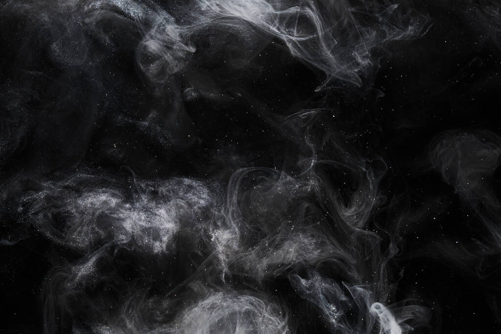 Arte líquido fluido fondo abstracto. Jets blancos negros y pinturas acrílicas bailando humo bajo el agua, océano espacial, explosión del universo - Foto, Imagen