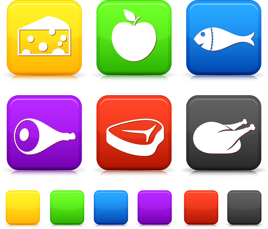 Food Icond on Square Internet Buttons - Vector, Image