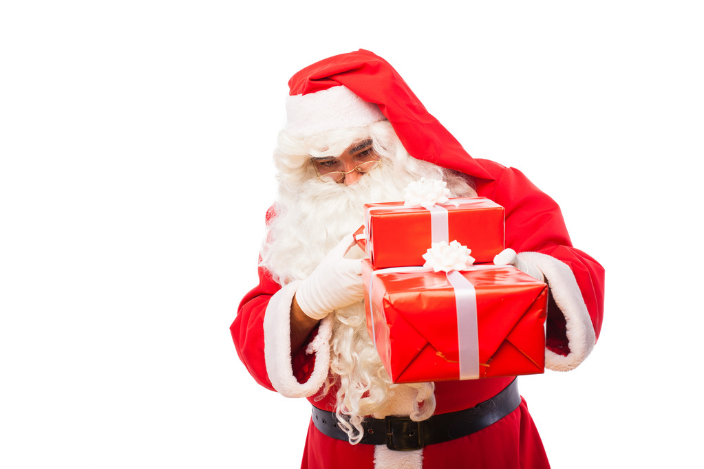 Papai Noel com presentes isolados em branco, com espaço de cópia
 - Foto, Imagem