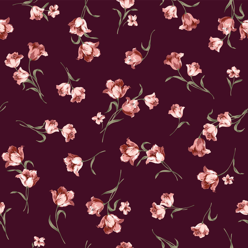Beautiful tulip flowers seamless pattern, - Vector, afbeelding