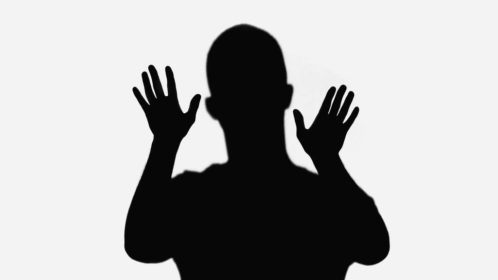 black shadow of man waving hands isolated on white - Foto, Imagem
